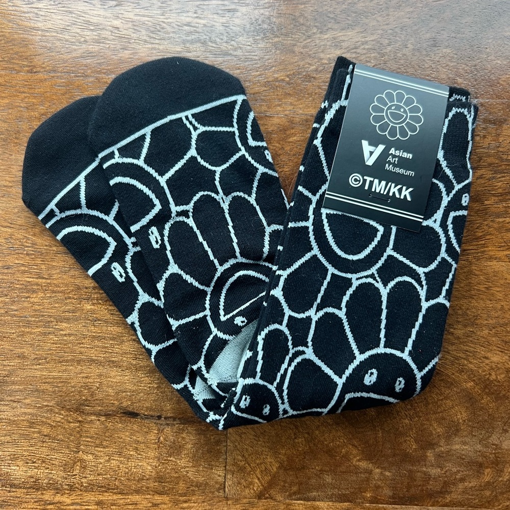 Takashi Murakami Black and White Flower Patterned Socks